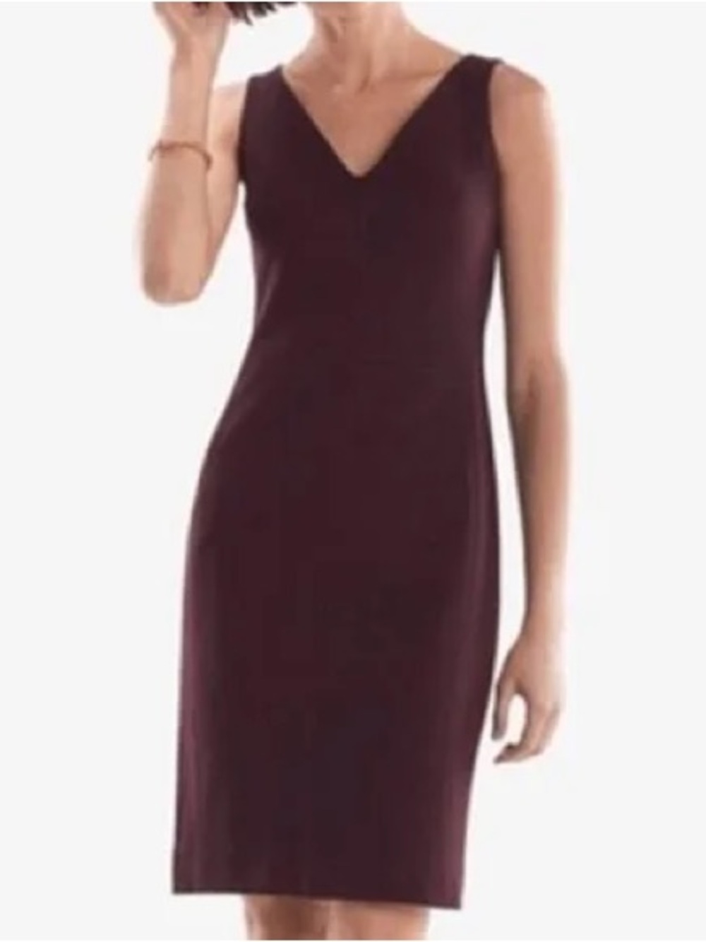 MM.LaFleur Sleeveless V-Neck Midi Rachel Dress in Maroon/ Dark Plum